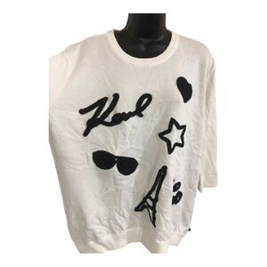 Karl Lagerfeld white‎ & black tufted embroidered sweater size large new